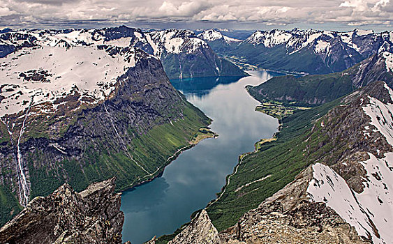 嘴,后面,左边,风景,山,省,西部,挪威,欧洲