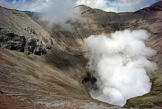 火山,火山口,边缘,蒸汽,婆罗摩火山,东方,爪哇,印度尼西亚,亚洲