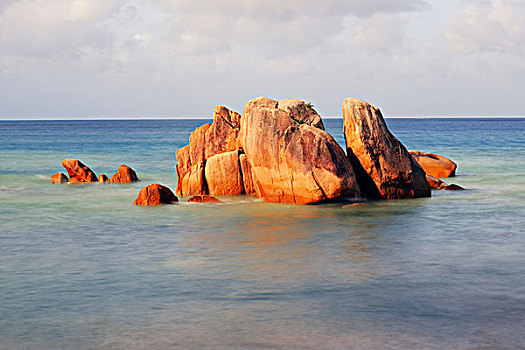 花冈岩,石头,海滩,普拉兰岛,塞舌尔,非洲