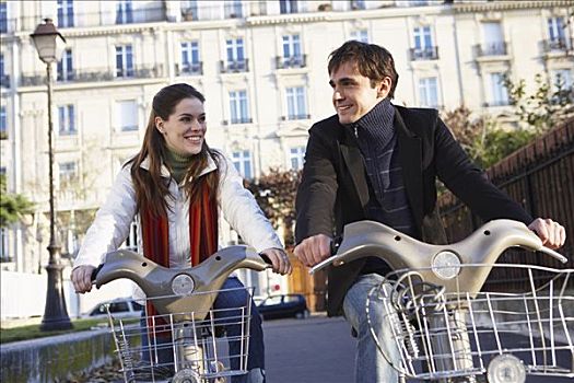 人,租赁,自行车,巴黎,法国
