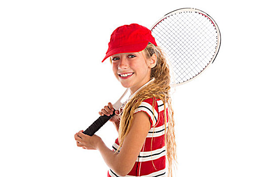 金发,网球手,女孩,红色,帽,微笑,白色背景,背景