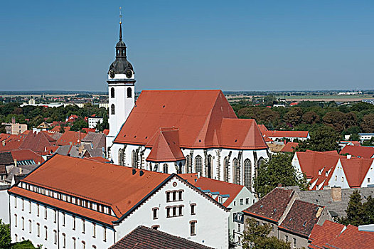 教堂,14世纪,巴洛克,塔,城市,博物馆,正面,托尔高,萨克森,德国,欧洲
