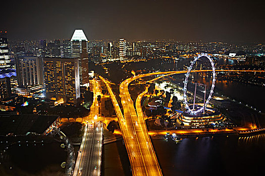 城市,风景,摩天轮,公路,夜晚,新加坡