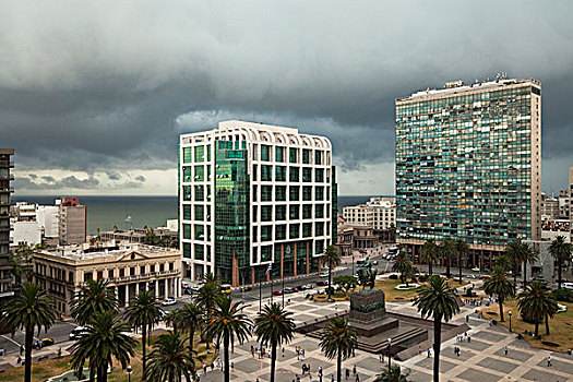 政府建筑,宫殿,小,建筑,古典风格,左边,塔楼,玻璃幕墙,蒙得维的亚,乌拉圭,南美