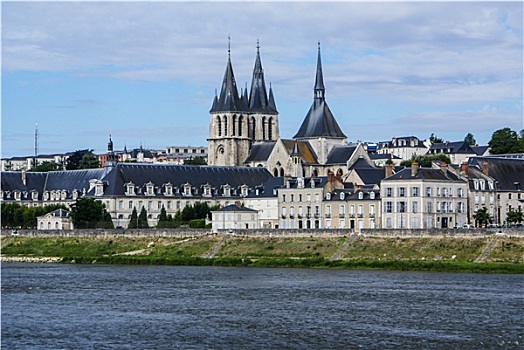 古桥,上方,卢瓦尔河,布卢瓦,法国,大教堂,背景