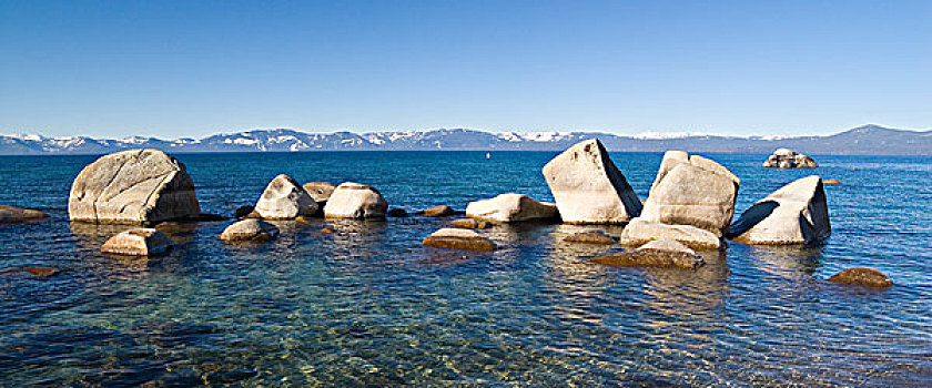石头,东方,岸边,太浩湖,晴天,冬天