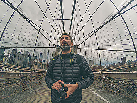 旅游,男人,布鲁克林大桥,纽约