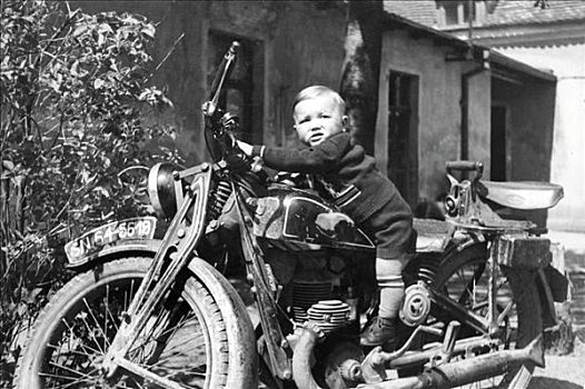 小孩,摩托车,历史,照片
