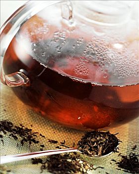 红茶,叶子,玻璃茶壶