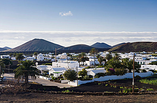白色,城镇,火山,风景,亚兹,兰索罗特岛,加纳利群岛,西班牙,欧洲