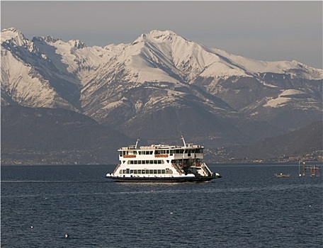 渡船,科摩湖,冬天,意大利
