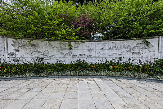 福建省福州市金鸡山公园春耕浮雕墙建筑景观
