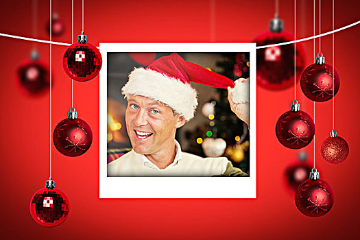 合成效果,图像,圣诞节,照片,微笑,男人,穿,圣诞帽