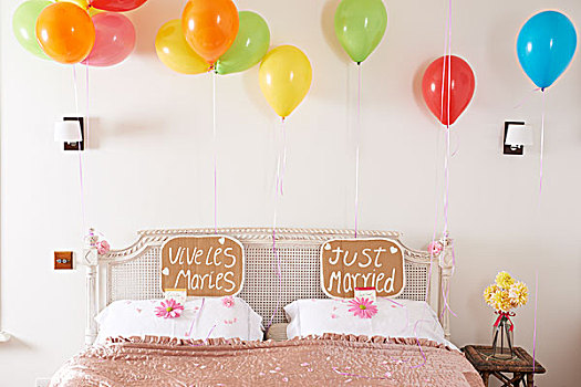 装饰,婚姻,床,气球,标识