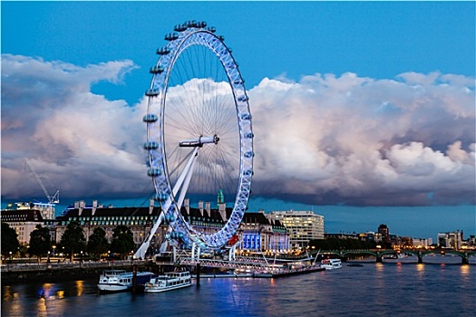 伦敦眼,巨大,云,伦敦,城市,晚上,联合国