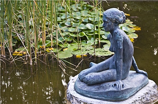 水塘,雕塑,荷花,玛格丽特岛,布达佩斯
