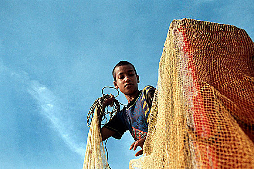 男孩,弄干,渔网,孟加拉