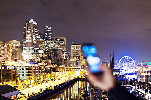 智能手机,城市,夜景,西雅图