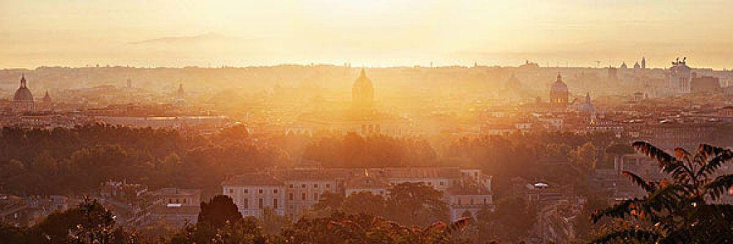 罗马,屋顶,风景,日出,剪影,全景,古代建筑,意大利