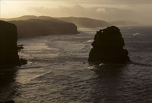 一个,十二门徒岩,早晨,亮光,海洋,道路,维多利亚,澳大利亚