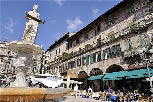 广场,喷泉,圣母玛利亚,维罗纳,意大利,欧洲