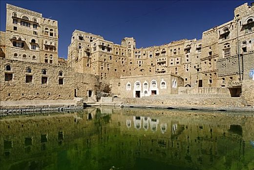 历史,蓄水池,围绕,装饰,石头,房子,也门,阿拉伯,阿拉伯半岛,中东