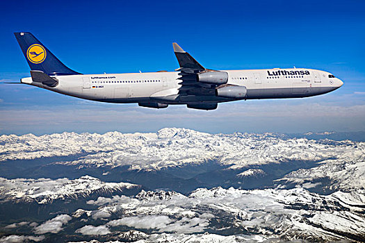 汉莎航空公司,空中客车,飞行,上方,山,瑞士,欧洲