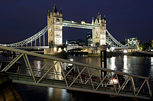 塔,桥,泰晤士河,河,夜晚,伦敦,英格兰,英国,欧洲