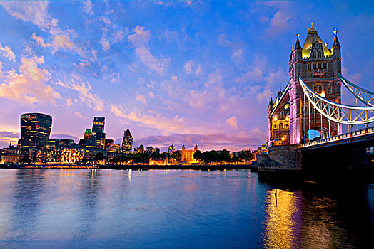 伦敦塔桥,日落,泰晤士河,英格兰