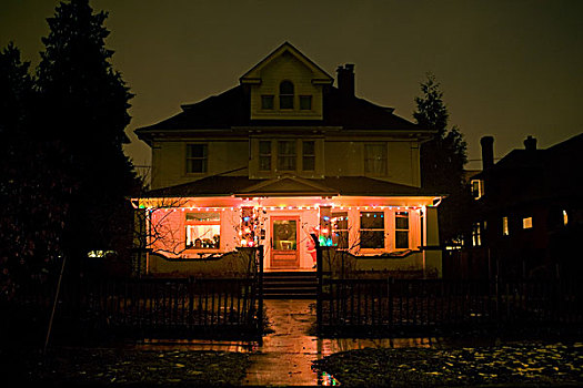 圣诞灯光,房子,夜晚