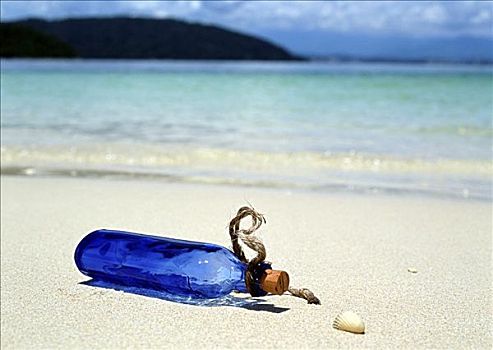 蓝色,瓶子,海滩
