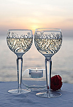 伴侣,葡萄酒杯,日落