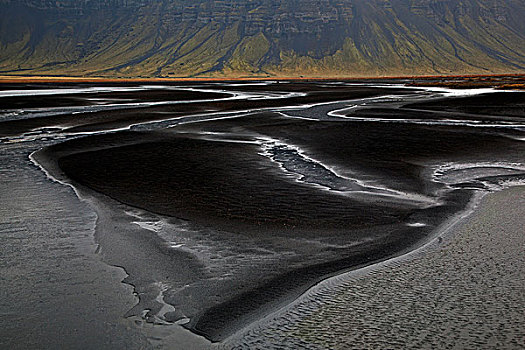 风景,水道,火山地区,沙子,南方,区域,冰岛,欧洲