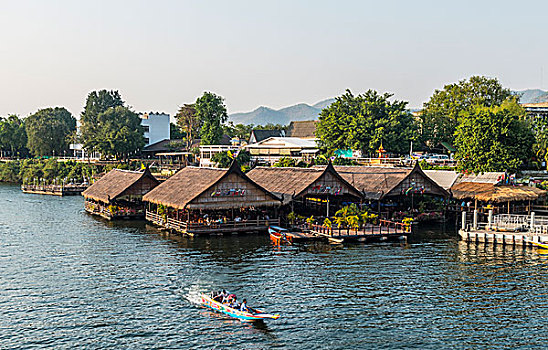 船,正面,漂浮,房子,河,北碧府,省,中心,泰国,亚洲