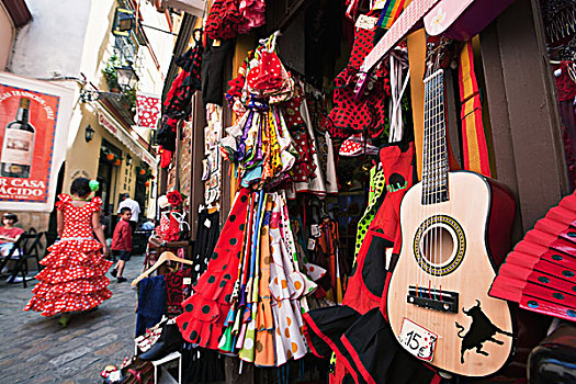 女孩,传统,塞维利亚,服装,店,销售,纪念品,老城,安达卢西亚,西班牙