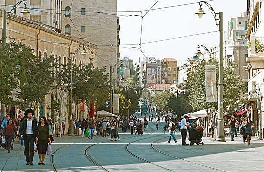 街道,后面,新,有轨电车,亮光,轨道,通行,耶路撒冷,以色列,亚洲