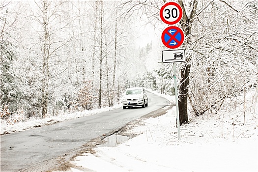 城市道路,冬天,遮盖,雪