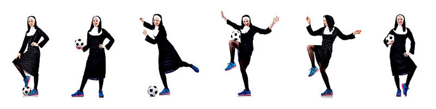 漂亮,修女,足球,球,隔绝,白色背景