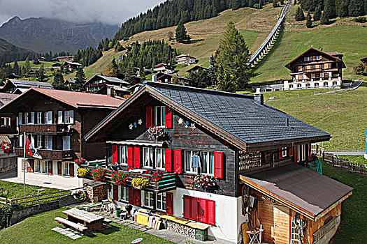 瑞士,阿尔卑斯山,伯恩高地,山村