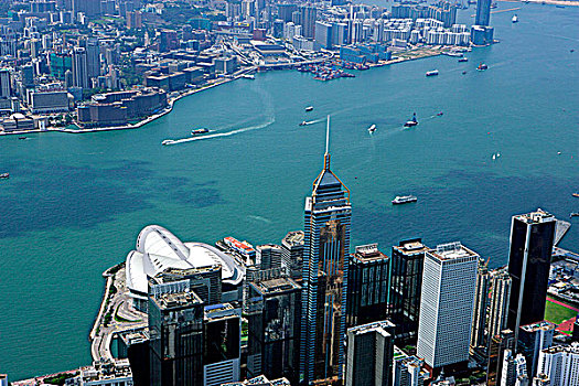 航拍,远眺,湾仔,维多利亚港,香港
