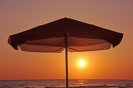 伞,日出,克里特岛,希腊,欧洲