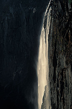 非洲,赞比亚,莫西奥图尼亚国家公园,夕阳,东方,瀑布,维多利亚瀑布,干燥,季节