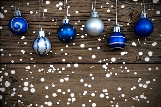 蓝色,银,圣诞节,彩球,雪