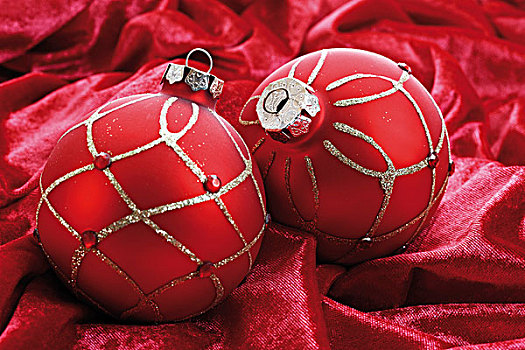 红色,布,圣诞节,彩球