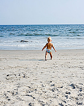 幼儿,走,海滩