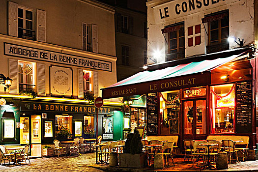 夜景,咖啡,蒙马特尔,巴黎,法国,欧洲