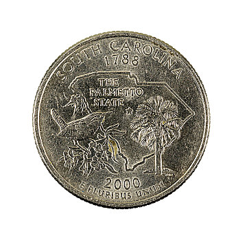 背影,美国,25分硬币,南卡罗来纳,分币,硬币,2000年,白色背景,背景
