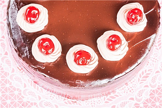 俯视,巧克力蛋糕,红色,樱桃