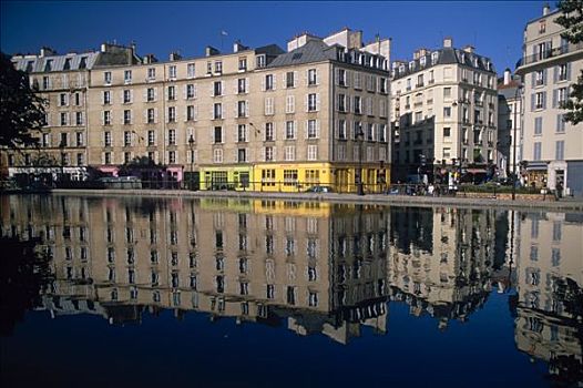 法国,巴黎,建筑,反射,运河,圣马丁
