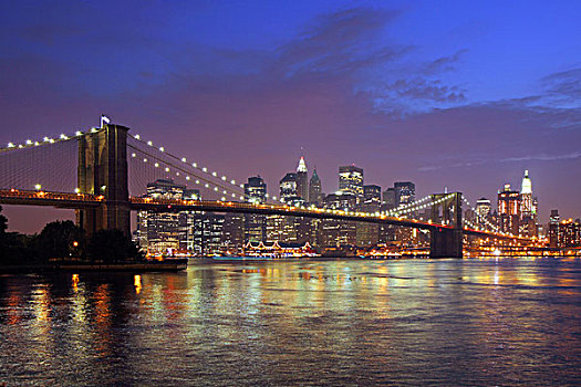 布鲁克林,桥,曼哈顿,天际线,夜晚,纽约,美国,北美